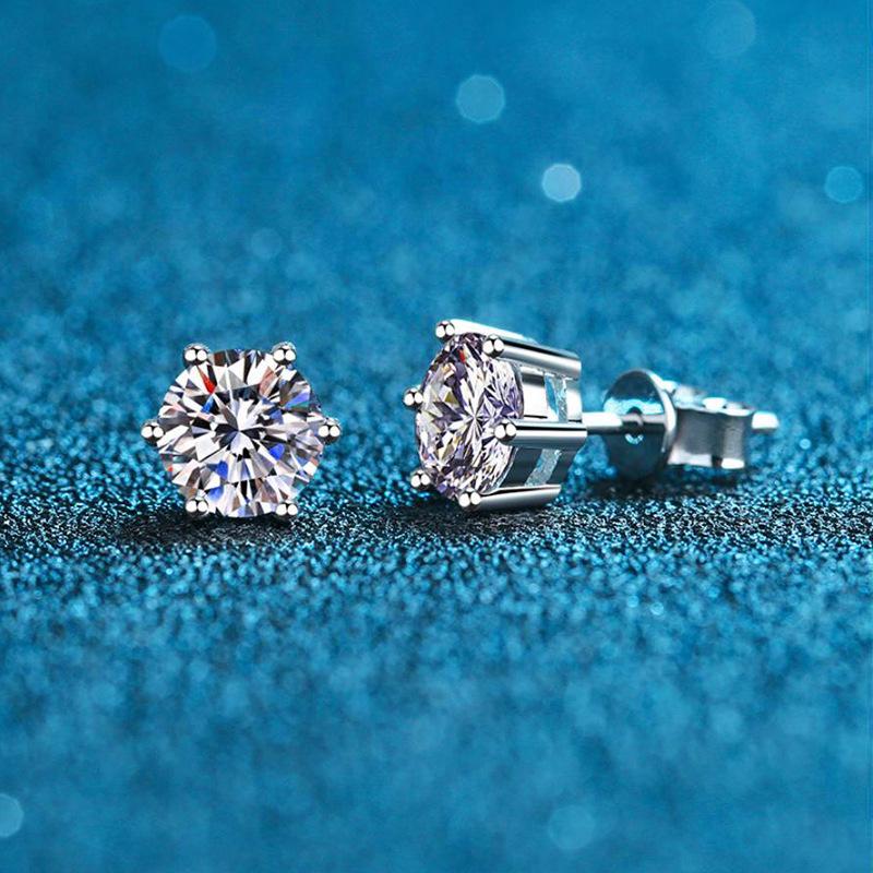 S925 Plated Sterling Silver Needle Earrings Classic Six-claw Stud Earrings Platinum Plated Temperament Simple Earrings Stud Earrings 2026
