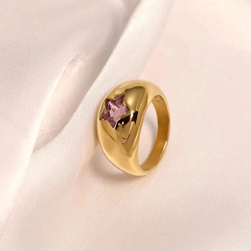 Multicolour Star Zircon Chunky Ring for Women Girl Luxury 18K Gold Plated Polished Round Finger Ring Fashion Zircon Gifts size 6