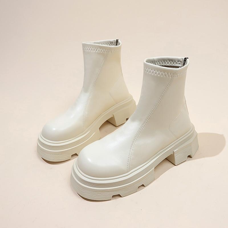 Mode Herbst Winter Damen Chelsea Boots Elegant Dicke Absätze Elastische Schlanke Schuhe Modern Kurze Stiefel Für Damen