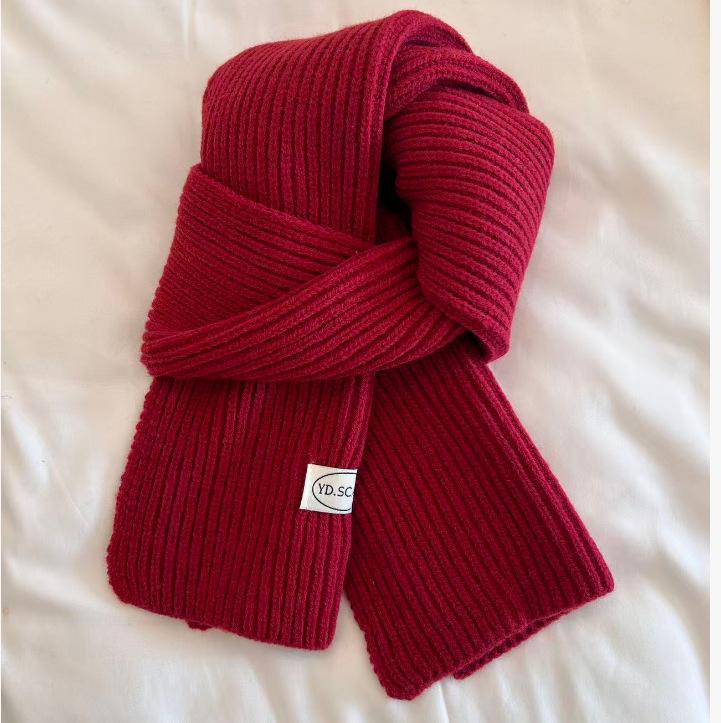Korean ins simple solid color wool knitted scarf women's winter blue warm couple student neck scarf