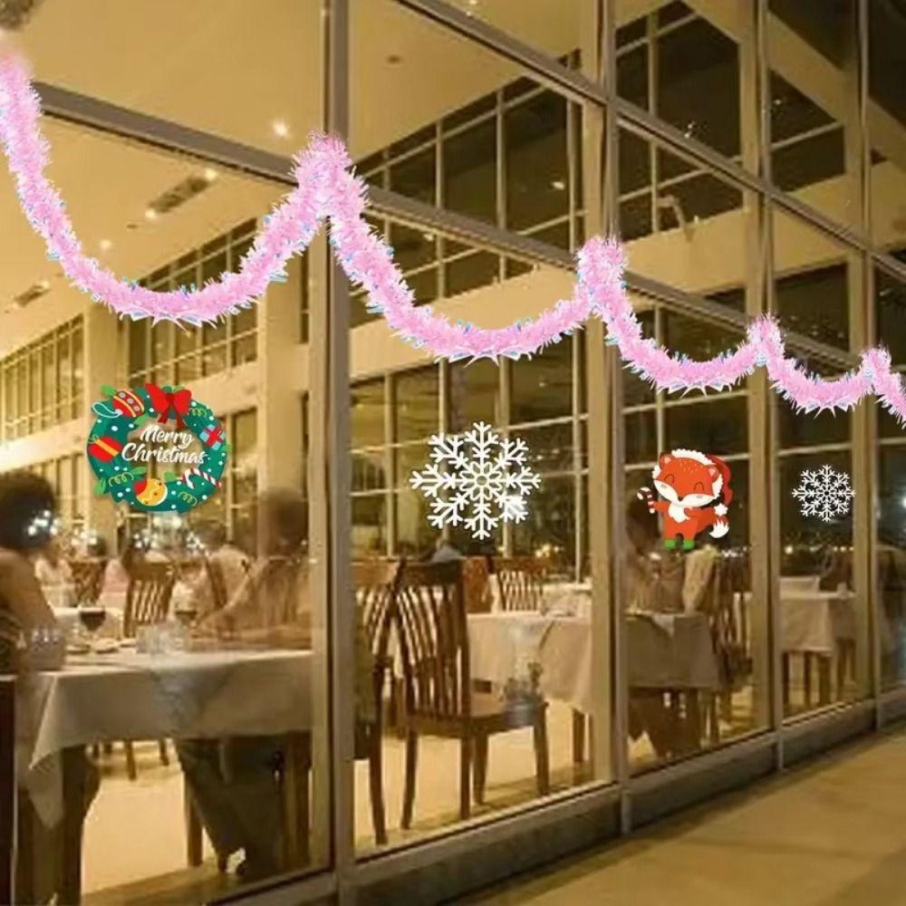 Pink Pink Tinsel Garland Shiny Christmas Party Props Christmas Snowflake Pendant Christmas Decor