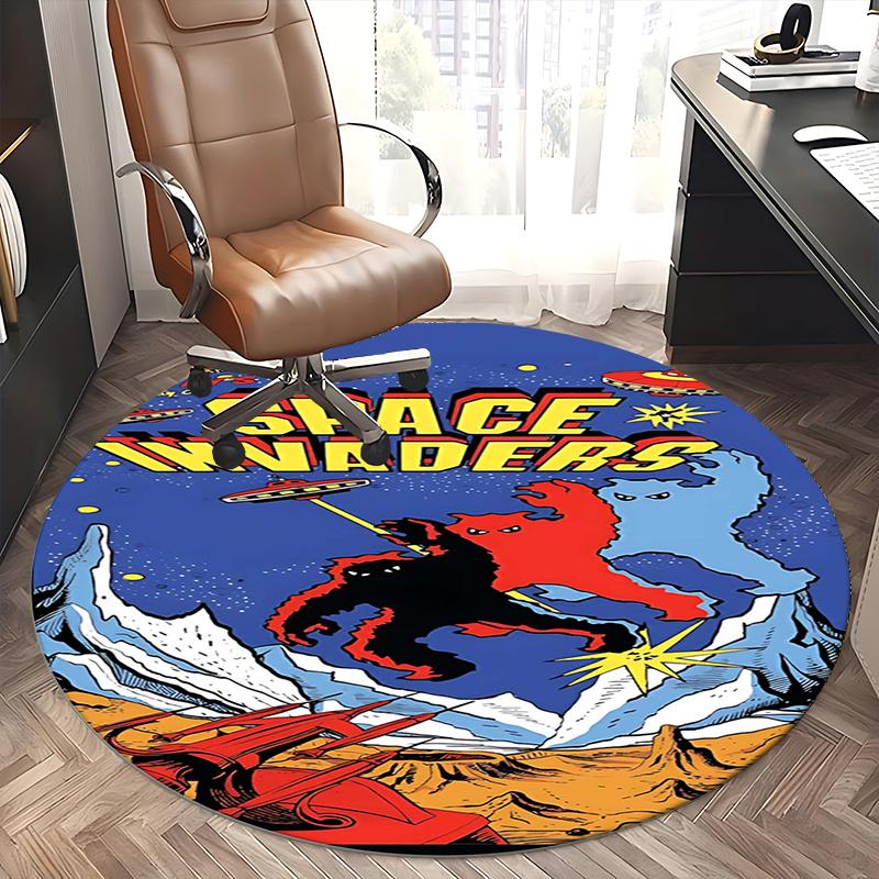 Space Invaders Video Game Art Chair mat Round Rug-Office carpet, Machine Washable, Non-slip, Suitable for Living Rooms, Bedrooms