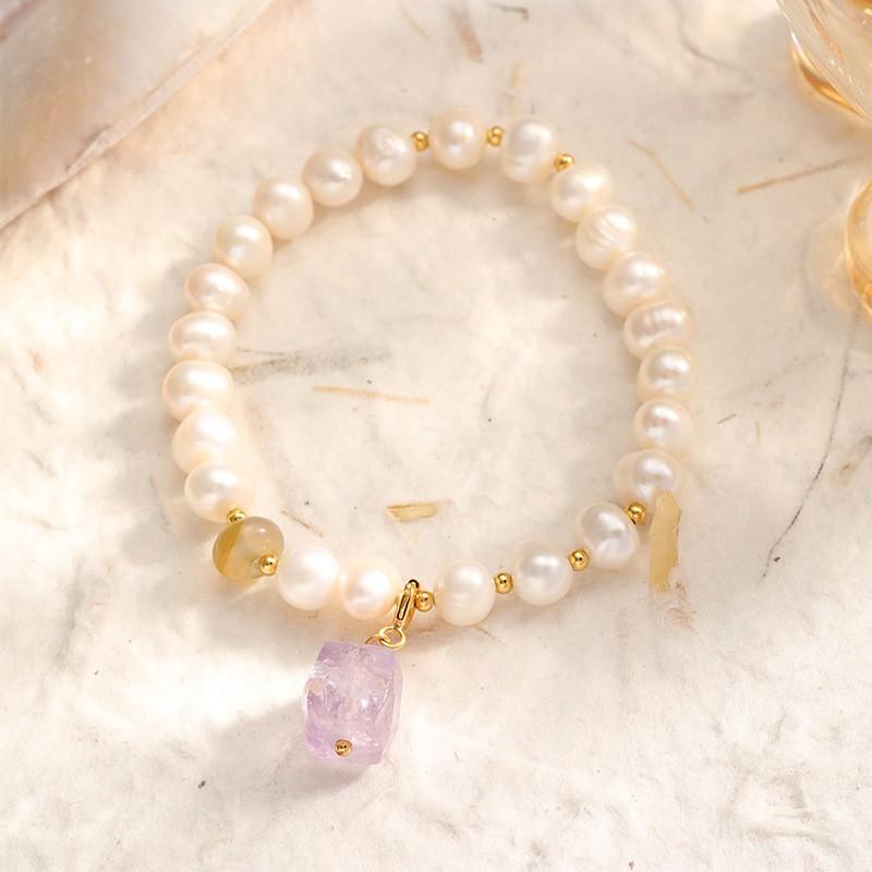 Handmade Freshwater Pearl Bracelet Women With Natural Stone Clasp Minimalist Luxury Adjustable Jewelry