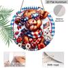 2D Flat, 1pc Patriotic Highland Cow Metal Wall Decor - Flag Colors (Red, ) - Heavy-Duty Aluminum Plate - Round Decoration for 4th of July, Father'S