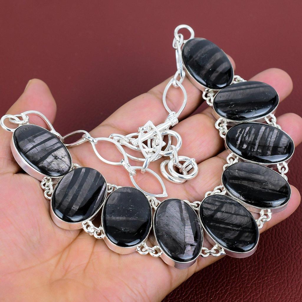 Hypersthene gemstone necklace 925 sterling silver necklace adjustable chain necklace hypersthene jewelry gifts for mother handmade necklace