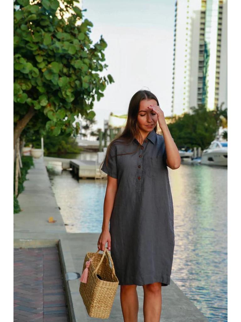 2023 European & American Cotton Linen Shirt Dress with Pockets & Buttons
