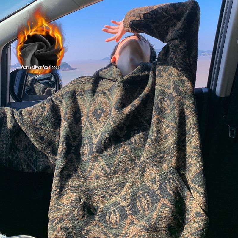 Herren Ethno-Stil Kapuzenpullover mit Fleecefutter - Herbst/Winter Pullover Trend