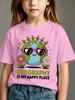 Cute Earth Glasses Floral Letter Print Boys Girls Short Sleeve Tee Parent Match Cotton Kids Fresh Nature Casual Daily T Shirts