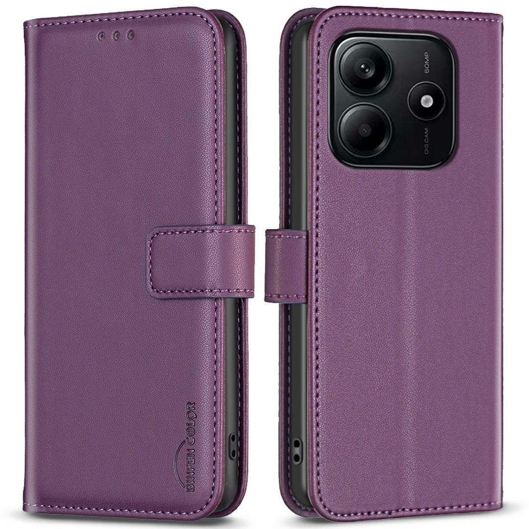 

BINFEN COLOR BF17 For Xiaomi Redmi Note 14 4G (163.25x76.55x8.16mm) Case Wallet Folio Flip Leather Cover Dark Purple
