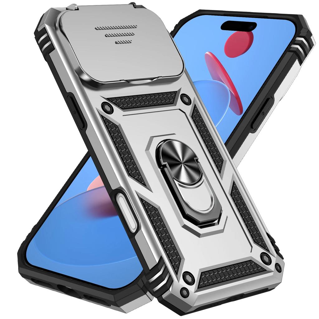 PC+TPU Magnetic Ring Portable Stand Armor Case for IPhone 17 Air 16E 15 14 Plus 13 12 Pro Max Slide Lens Window Protector Cover
