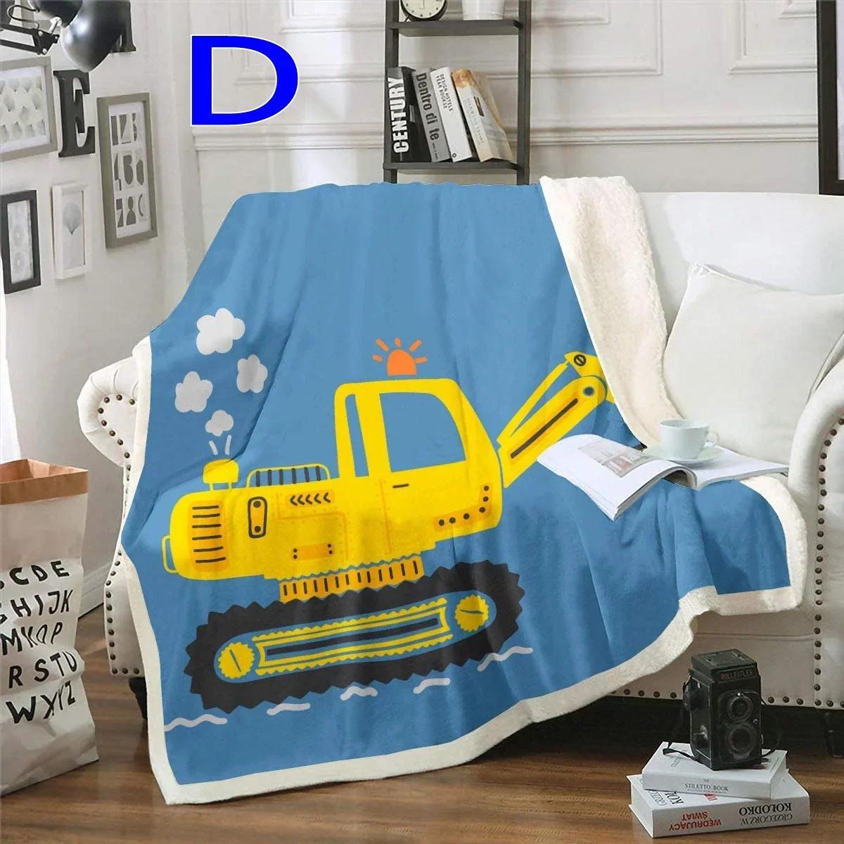 Excavators Flannel Blanket Equipment Trucks Blanket Construction Tractor Throw Blanket Size: 75*100cm, Weight: 230 GSM