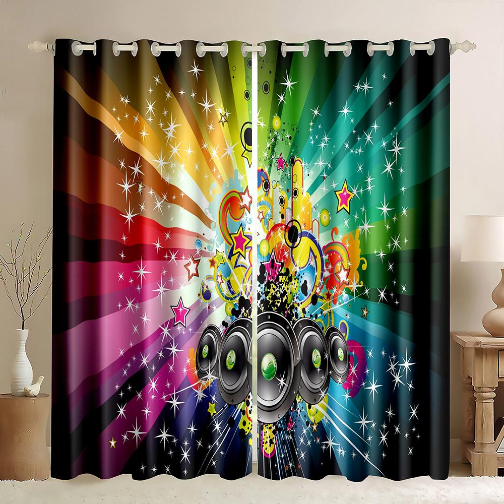 Cheap Custom Rock Music Guitar Thin Window Curtain Retro Musical Note Printed Curtains for Bedroom Kitchen Home Decor 2 Panels