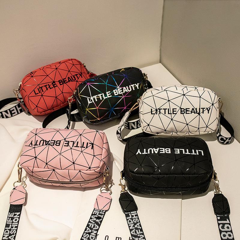 Women's Bag Summer Colorful Geometric Rhombus Printing Letter Webbing Camera Mobile Phone Bag Shoulder Oblique Tide