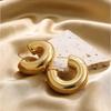 Earrings Stainless Steel Gold Plated 14K Gold Thick Hoops Stud Women's