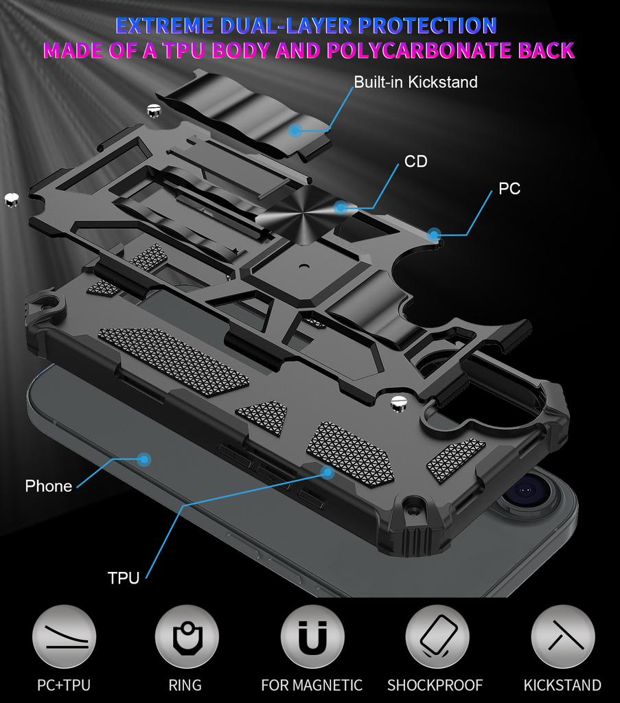 For iPhone 17 Phone Case Kickstand Drop Protection PC+TPU Back Cover