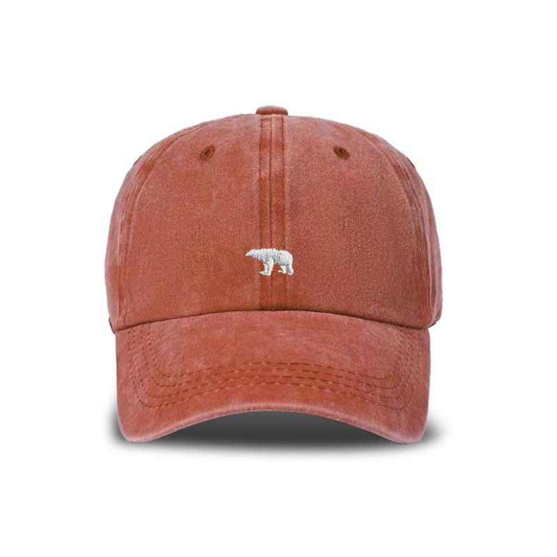 Summer Baseball Cap - Vintage Washed Polar Bear Print Korean Style Sun Hat for Students, Breathable Adjustable Trendy Snapback
