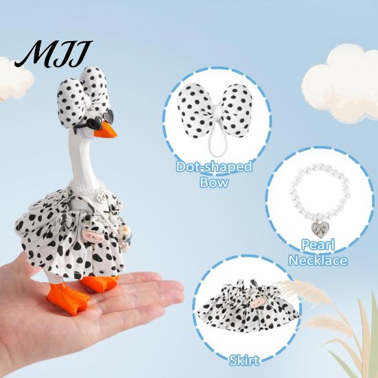 Cow Themed Outfit for Stuffed Goose 7 Inch Mini Outfit, Polka Dot Dress with Bow, Clothes Figurines Sunglasses, Pearl Necklace & Bag, Cute Figurine