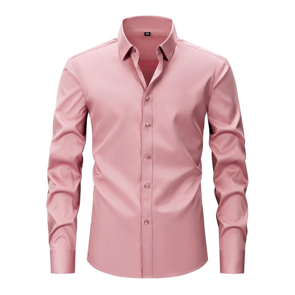 Herren Langarm Slim Fit Hemd mit Knöpfen Uni Schwarz