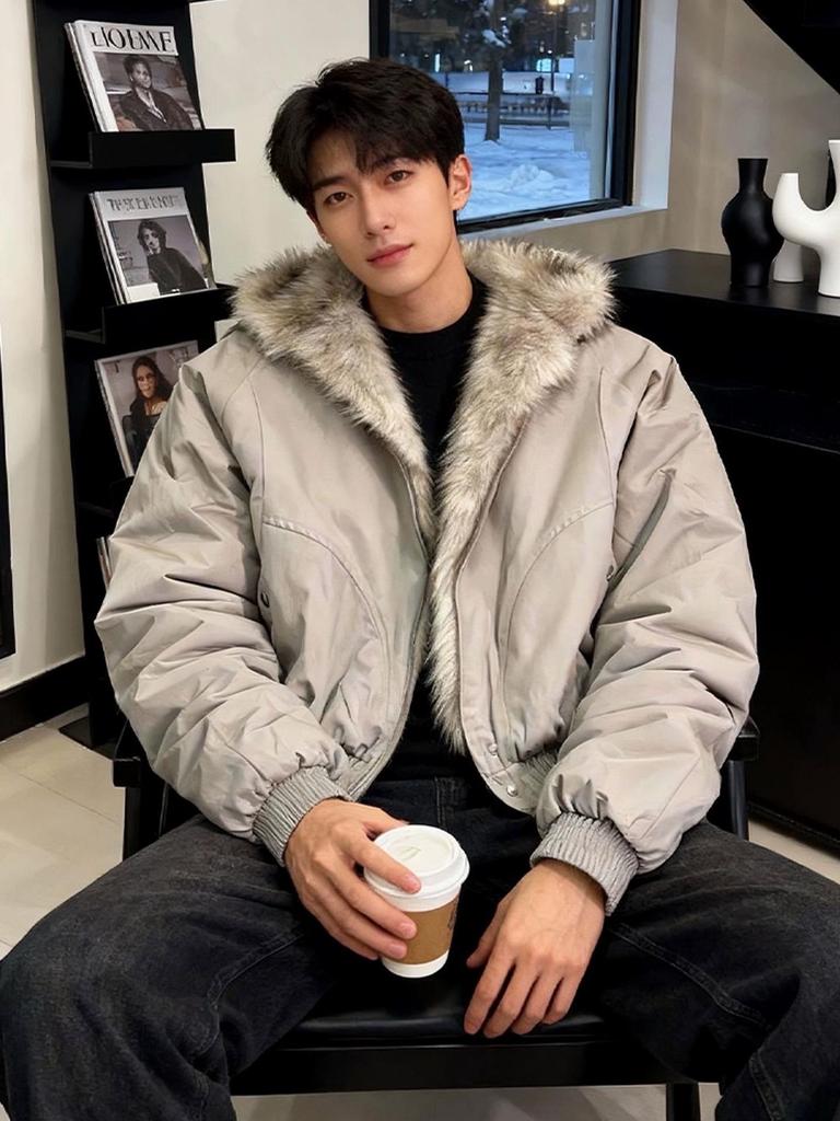 Men's Thickened Winter Hooded Jacket with Eagle Fur Collar