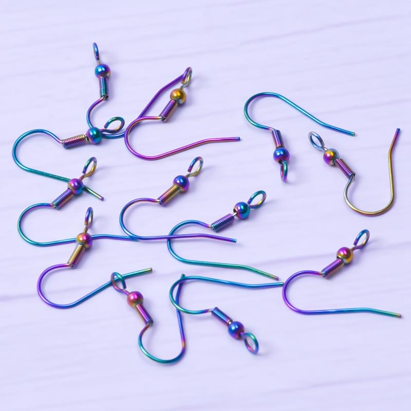 50pcs/Lot Rainbow Ear Hooks For Jewelry Making Earrings Ear Piercing Hoop Stainless Steel Jewelry Findings Wholesale Components