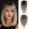 Topper de Clip para el Cabello para Mujer Sin Malla, Fibra Sintética de Alta Temperatura, Rubio Dorado Largo y Rizado con Flequillo de Cortina, Pieza de Cabello para Coronilla Adelgazada