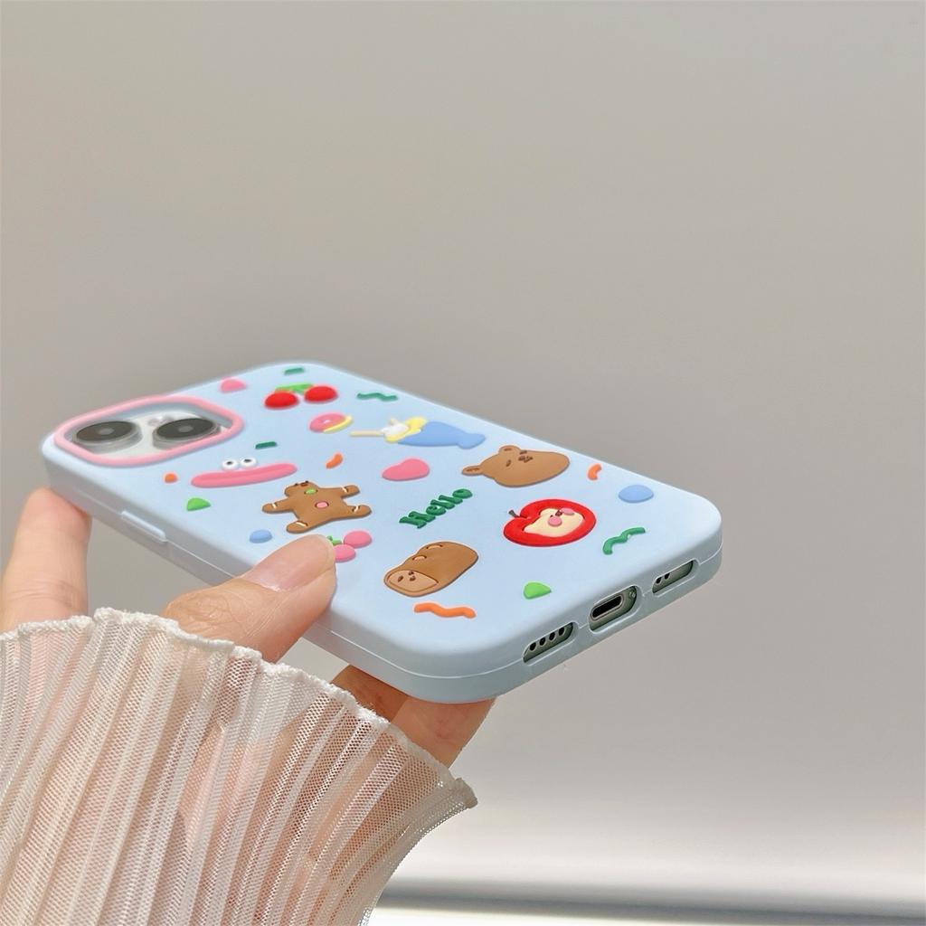 For iPhone 15 Silicone Case Cute Hello Bear Design Shockproof Phone Back Cover