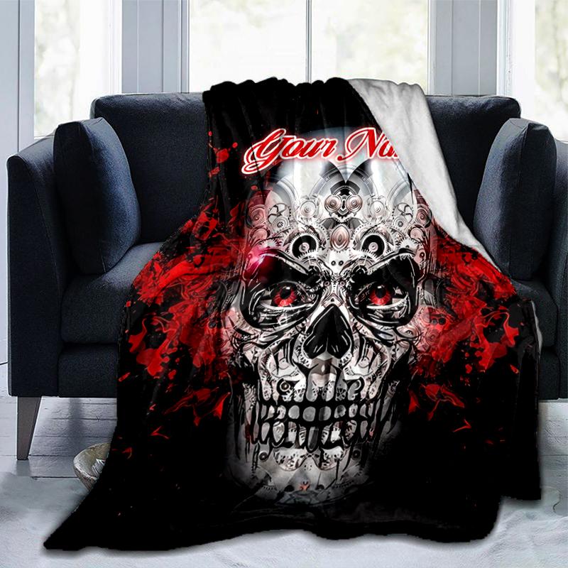 1PC Custom Name Skull Art Name Blanket Versatile,all-season Throw Suitable for the Living Room,bedroom,camping,travel,and Gift