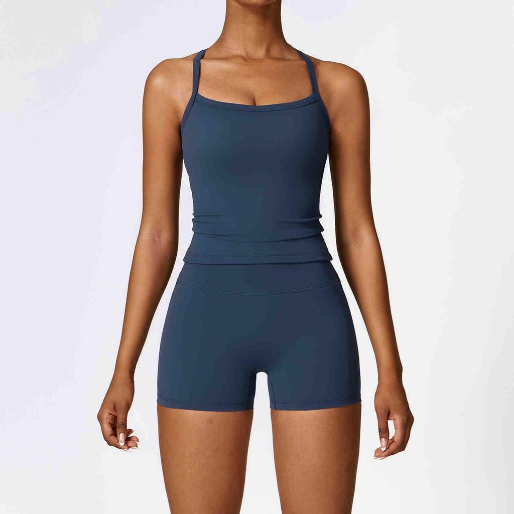 Women's European & American Style Quick-Dry Yoga Set: Tight Vest and Shorts for Outdoor Running and Fitness
