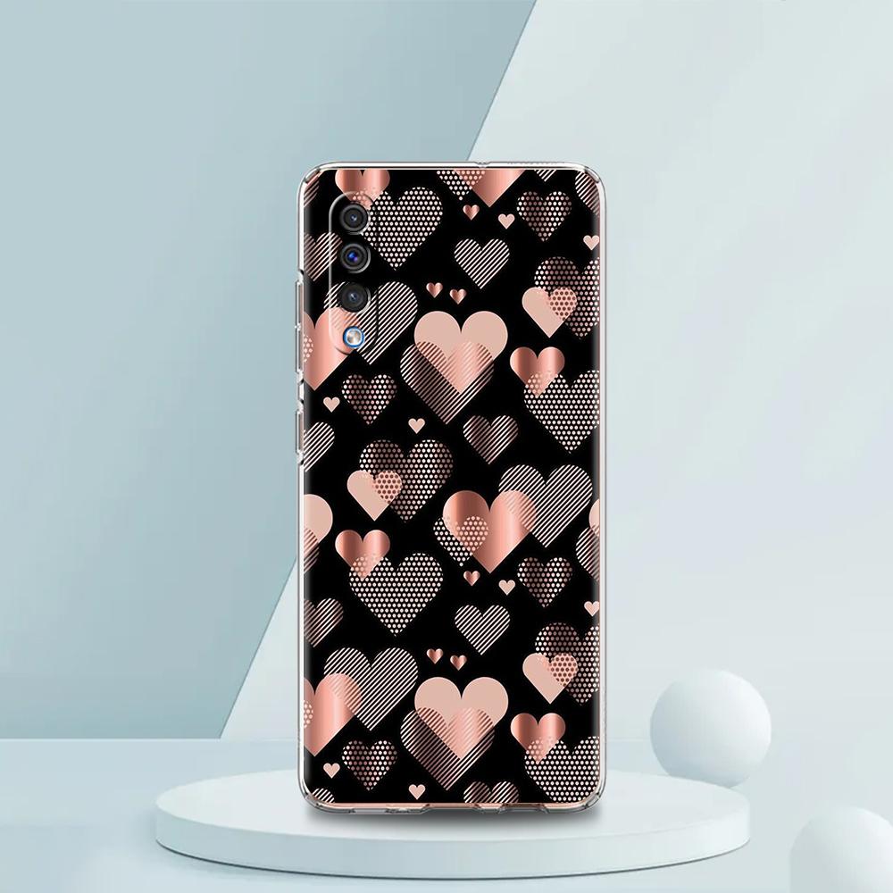 Gold Pink Rose Glitter Hearts Case For Samsung A16 A14 A12 A22 A32 5G A34 A42 A52 A54 A50 A70 A30 A40 A20E A10S A02S A04S A06