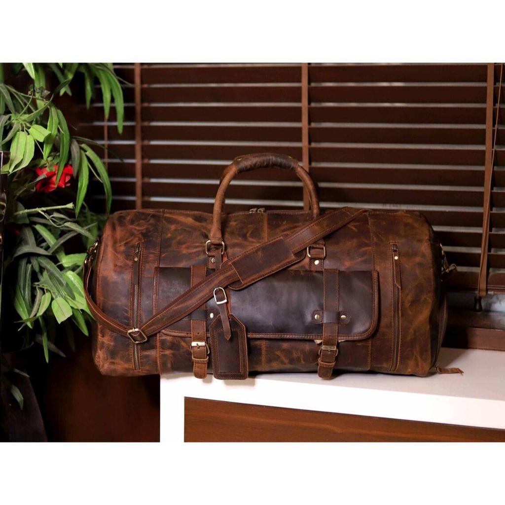 

Спортивная сумка из цельнозерновой кожи буйвола с отделением для обуви Сумка для выходных и праздников 28 x 14 x 12 inch коричневый