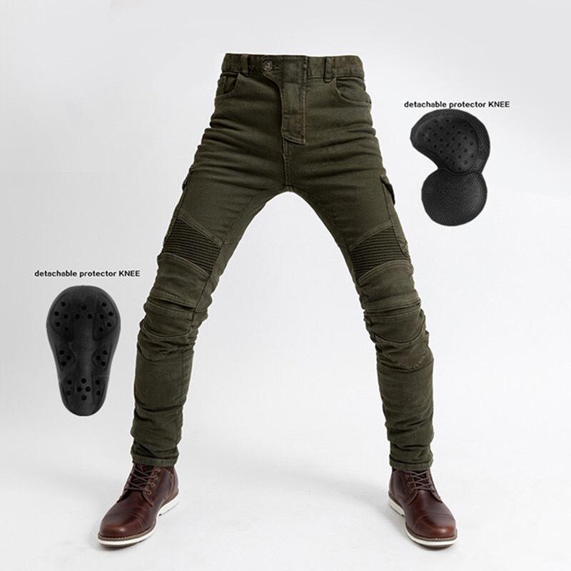 Four-Season Motorcycle Riding Pants - Military Green/Black, Anti-Fall, Slim Fit Jeans