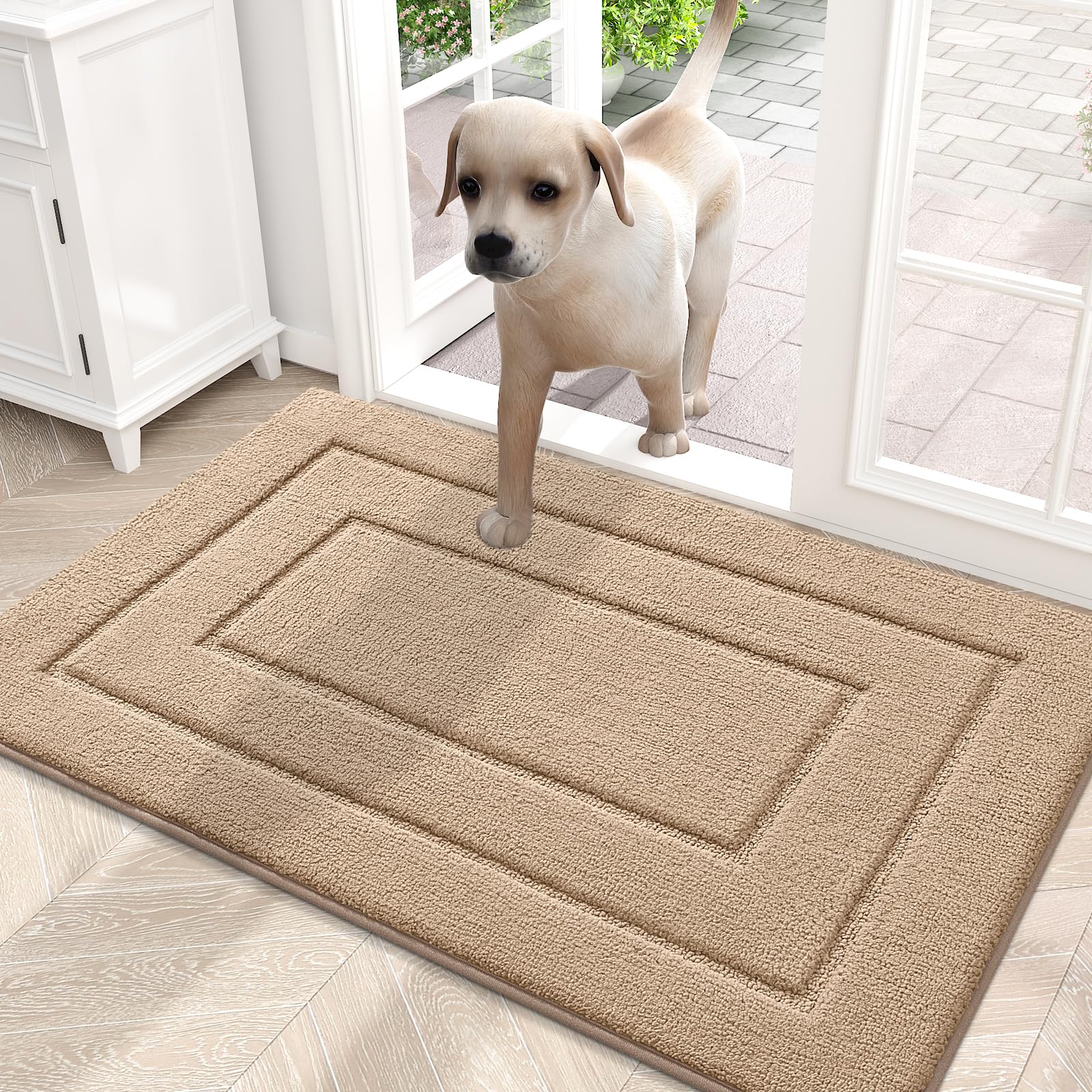 

Olanly Absorbent Resist Dirt Entrance Inside Floor Mats Indoor Doormat Backing Non Slip Door Mats Entryway Washable Low-Profile 41x61cm бежевый