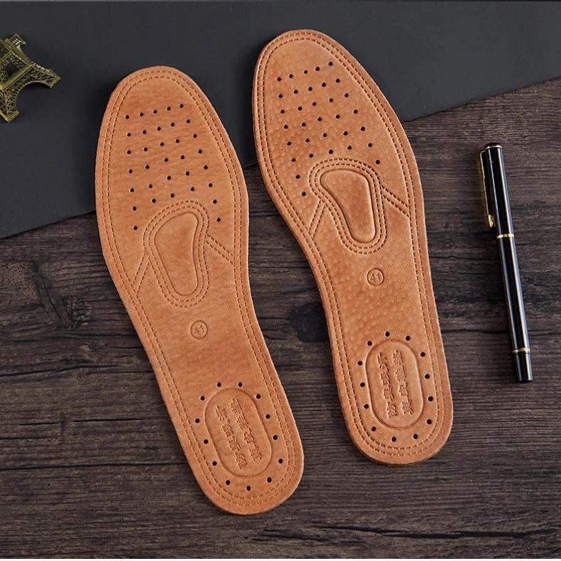 Fashion 2pc Cowhide Leather Insole for Shoes Men Boots Shoe Inserts Soft Breathable Deodorant Anti-slip Template Shock Absorbing Insoles