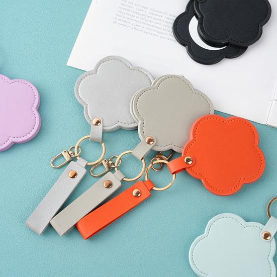 Faux Leather Flower Makeup Mirror Waterproof Portable Vanity Mirror Keychain