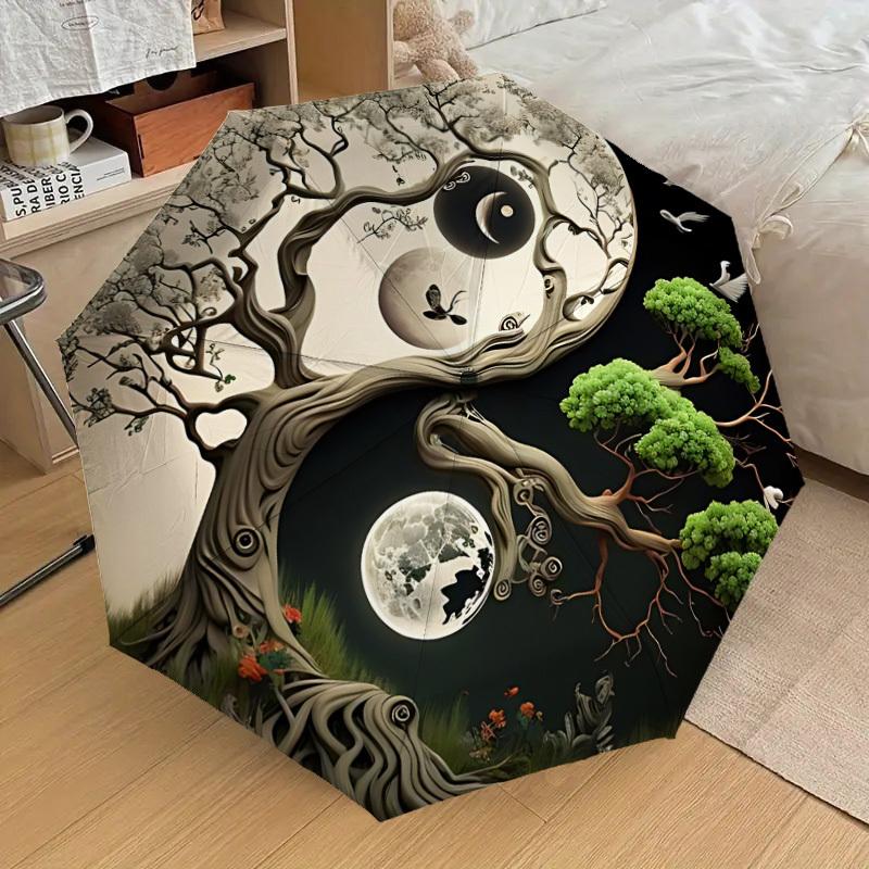 

1pc Yin Yang Tree Fashionable Automatic Opening/Closing Folding Umbrella with 8 Iron Bones, Plastic Handle yy251015062