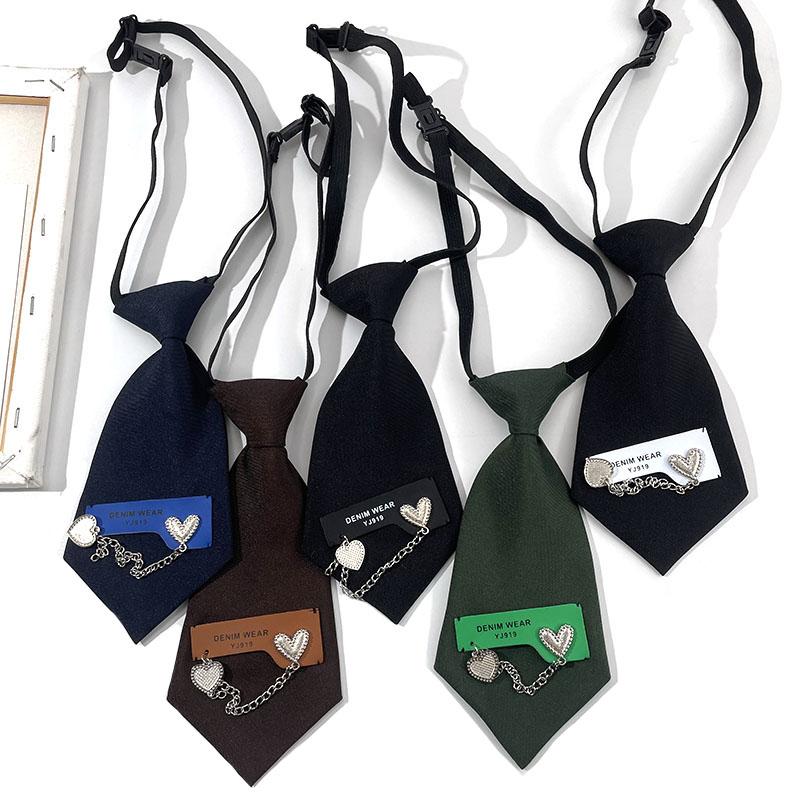 Handmade black small tie candy color silver small heart adjustable neck tie male and female students neck tie