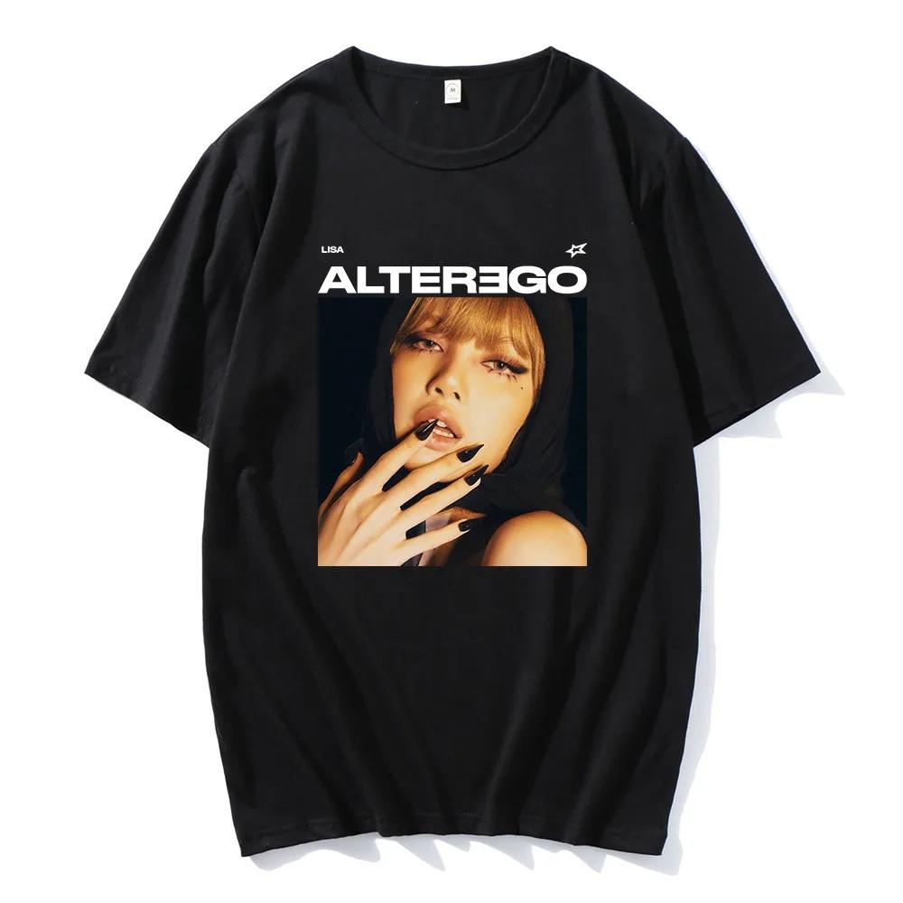 

Черно-розовый Лиса ALTER EGO Иконический Портрет с Платочным Головным Убором Черная Футболка | Уличная Одежда для Фанатов K-Pop Мерч Футболка 4XL
