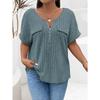 QICED Women's Fashion Casual Solid Color Print Short Sleeve V Neck Blouses & Shirts