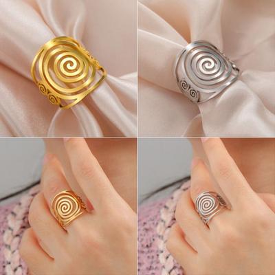 Stainless Steel Geometric Open Ring Adjustable Wide Rings Fashion Swirl Spiral Ring  Gifts