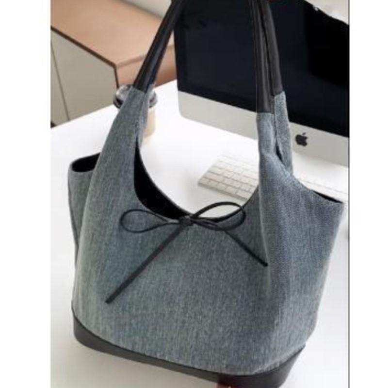Vintage Bow Denim Handbag Women New Harajuku Patchwork Chic Casual Shoulder Bags Ladies Hot Girls Blue Underarm Bag