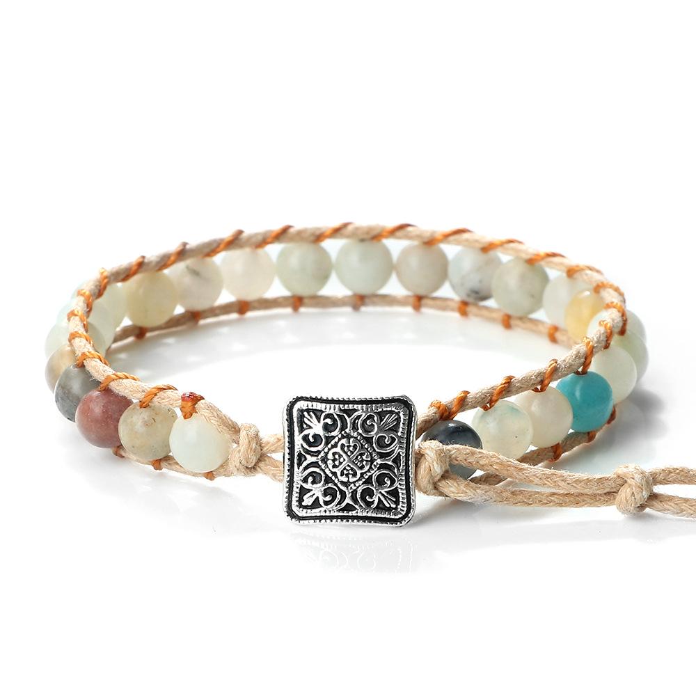 Retro Bohemian Handmade Woven Bracelet with Emperor Stone and 3D Beads
