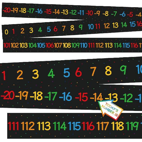 COCHIE Boho Number Line Bulletin Board Border - 20 to 120 Classroom Decorations for Wall Total 34ft, Math Number Lines Border Strips Learning Poster чёрный