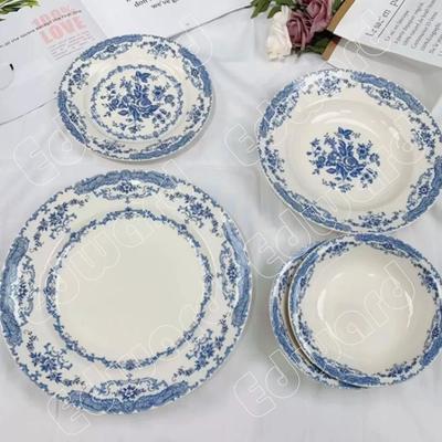 Plato de Cena Estilo Europeo Platos de Cerámica Juego de Plato de Postre Vajilla de Ensalada Platos con Patrón de Plantas y Flores Uso Doméstico Bistec