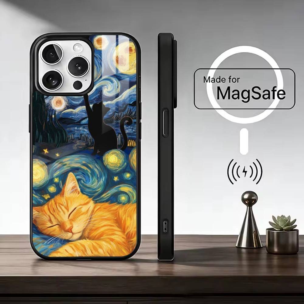V-Van Gogh Lustige Ca Handyhülle Für iPhone17,16,15,14,13,12,11 Plus,Pro Max Magnetisch Für Magsafe Kabelloses Laden