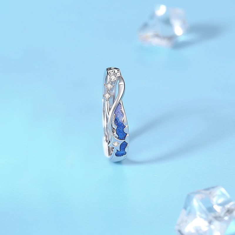 Pairing Couple Ring Comet Starry Sky Design 925 Sterling Silver Enamel Adjustable Matching Gift Box Included [Rockyu] &