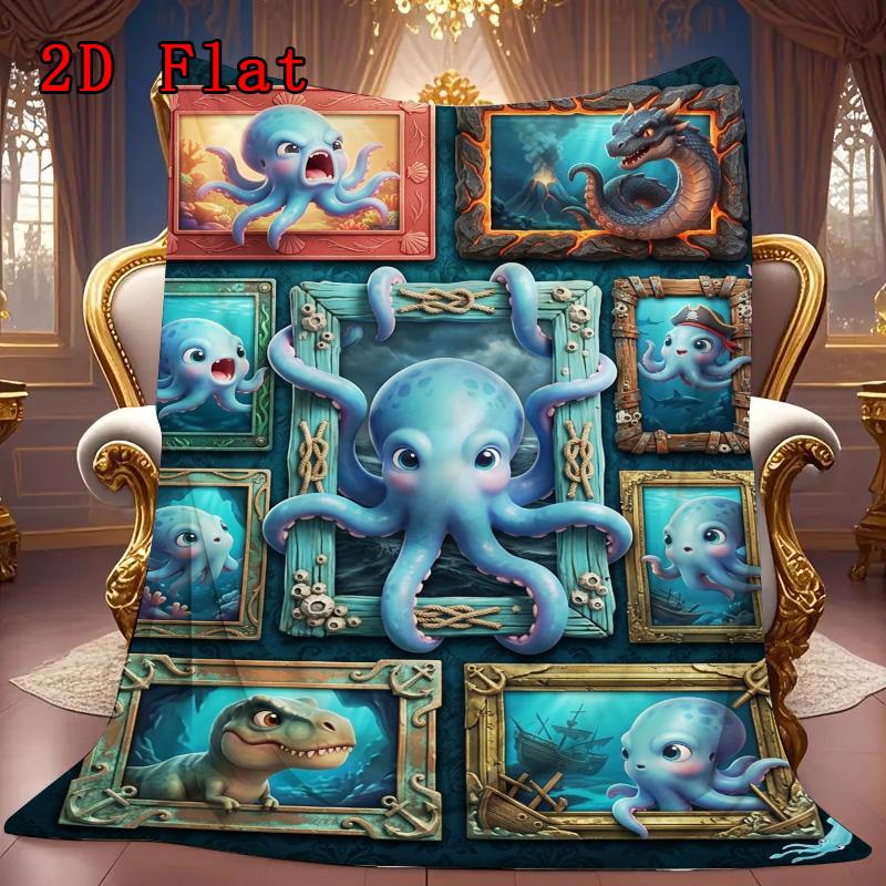 Ocean Creatures Gallery 2D Flat Pattern Flannel Blanket, High quality All Seasons, Home Decor, Warmth and Comfort, Perfect for Christmas Gifts.