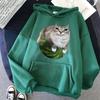 Sevimli Karpuz Kedi Aptal Kedi Mems Baskılı Kapüşonlular 90'lar Günlük Sweatshirtler Grafik Y2k Kapüşonlu Kadın Gotik Sokak Giyim