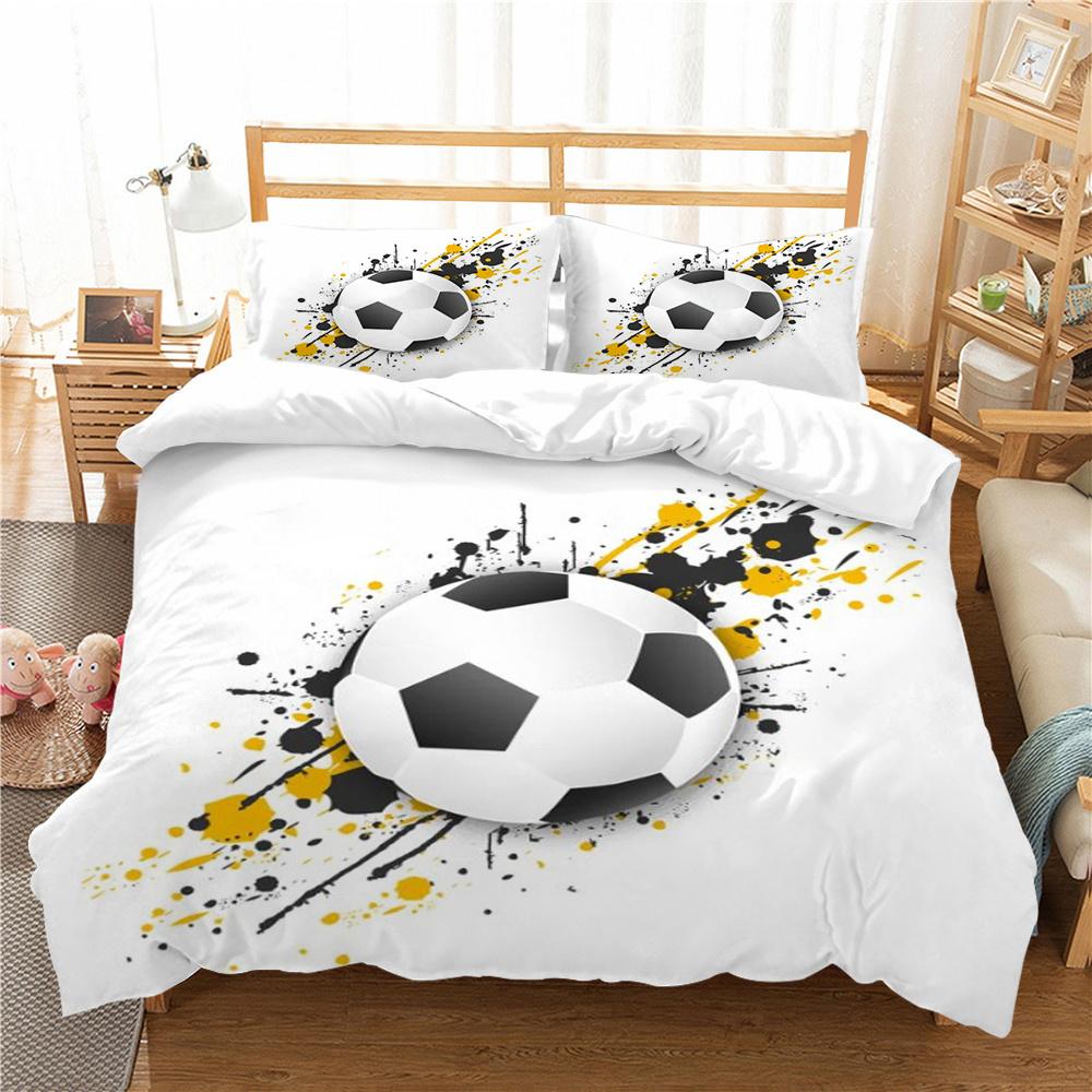 Bettwäscheset mit Fußball-Spielen und Kissenbezug, Heimbettwäsche mit Fußball-Druck, hochwertiges Bettbezug-Set, atmungsaktive Bettsets
