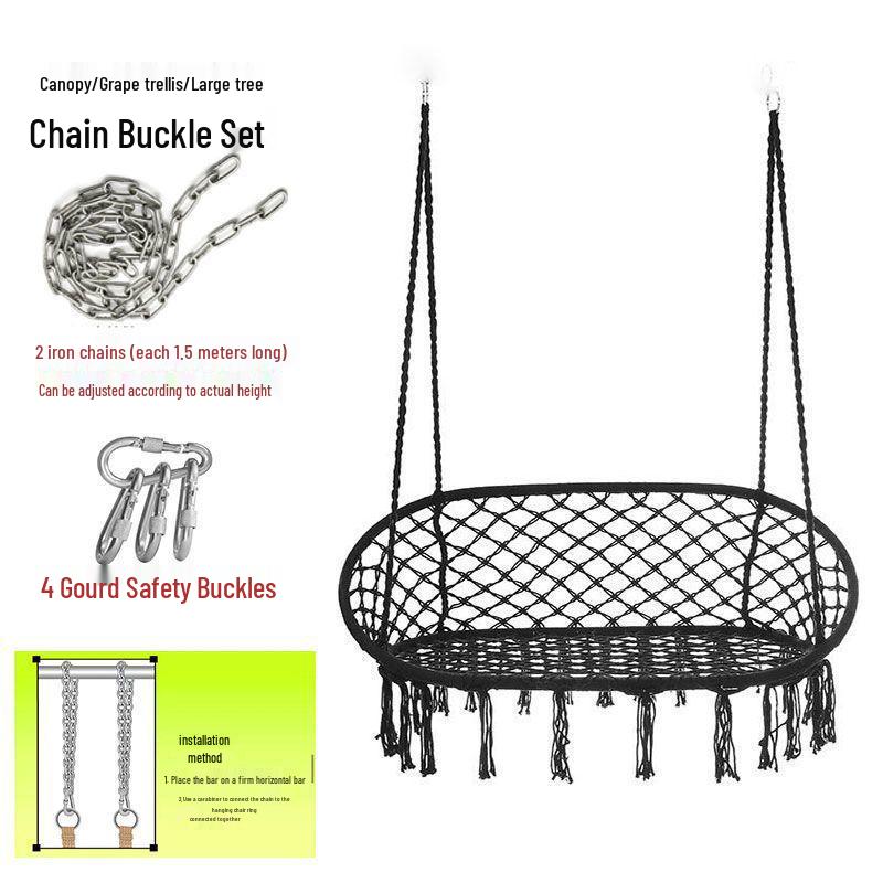 Nordic Indoor Outdoor Double Hanging Chair Swing with Tassel Cradle - Cotton and Linen Hammock for Homestay or Balcony.