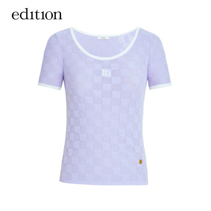 Edition Women's Plaid U-Neck Short Sleeve Knit Top